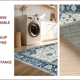 Ultra Soft Area Rug, Non Slip, Stain Resistant, Washable Area Rugs for Living Room, Bedroom, Eclectic Vintage Botanical Design(Blue)