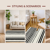 Ultra Soft Area Rug, Non Slip, Stain Resistant, Washable Area Rugs for Living Room, Bedroom, Minimalist Striped Area Rug for Porch and Doormat(Black)