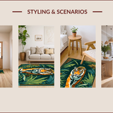Ultra Soft Area Rug, Non Slip, Stain Resistant, Washable Area Rugs for Living Room, Bedroom, Rustic Green Tropical Motif(Orange)