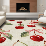 Ultra Soft Area Rug, Non Slip, Stain Resistant, Washable Area Rugs for Living Room, Bedroom, Charming Cherry Blossom Bow Rug with Playful Fruit Motifs and Coquette Flair(Red)
