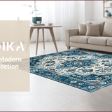 Ultra Soft Area Rug, Non Slip, Stain Resistant, Washable Area Rugs for Living Room, Bedroom, Chic Coastal Floral Accents(Blue)