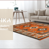 Ultra Soft Area Rug, Non Slip, Stain Resistant, Washable Area Rugs for Living Room, Bedroom, Distressed Tribal Geometric Elegance(Orange)