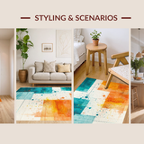 Ultra Soft Area Rug, Non Slip, Stain Resistant, Washable Area Rugs for Living Room, Bedroom, Eclectic Aqua and Coral Pattern(Orange)
