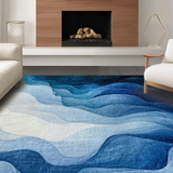 Ultra Soft Area Rug, Non Slip, Stain Resistant, Washable Area Rugs for Living Room, Bedroom, Gradient Spectrum, Blue White Swirls, Art Deco(Blue)