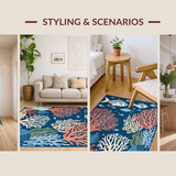 Ultra Soft Area Rug, Non Slip, Stain Resistant, Washable Area Rugs for Living Room, Bedroom, Coral Reef Nautical Motif(Blue)