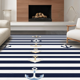 Ultra Soft Area Rug, Non Slip, Stain Resistant, Washable Area Rugs for Living Room, Bedroom, Contemporary Blue and Ivory Stripes(Blue)