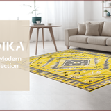 Ultra Soft Area Rug, Non Slip, Stain Resistant, Washable Area Rugs for Living Room, Bedroom, Tribal Yellow Diamond Motif(Yellow)