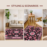 Ultra Soft Area Rug, Non Slip, Stain Resistant, Washable Area Rugs for Living Room, Bedroom, Artful Earthy Floral Fusion(Black)