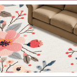 Ultra Soft Area Rug, Non Slip, Stain Resistant, Washable Area Rugs for Living Room, Bedroom, Neutral Floral Playroom Soft Faux Wool Area Carpet(Ivory)