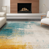 Ultra Soft Area Rug, Non Slip, Stain Resistant, Washable Area Rugs for Living Room, Bedroom, Vibrant Ombre Circle Rug in Distressed Blue Shades with Modern Touch(Blue)