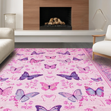 Ultra Soft Area Rug, Non Slip, Stain Resistant, Washable Area Rugs for Living Room, Bedroom, Charming Pastel Butterfly Fantasy(Pink)