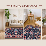 Ultra Soft Area Rug, Non Slip, Stain Resistant, Washable Area Rugs for Living Room, Bedroom, Stylish Monochrome Floral Aesthetic(Blue)