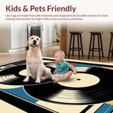Ultra Soft Area Rug, Non Slip, Stain Resistant, Washable Area Rugs for Living Room, Bedroom, vinyl record half round(Black)