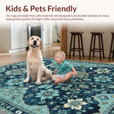 Ultra Soft Area Rug, Non Slip, Stain Resistant, Washable Area Rugs for Living Room, Bedroom, Vintage Floral Non-Slip Living Room(Blue) - ODIKA