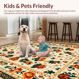 Ultra Soft Area Rug, Non Slip, Stain Resistant, Washable Area Rugs for Living Room, Bedroom, Soft Vintage Floral Boho Living Room(Beige)