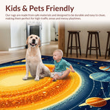 Ultra Soft Area Rug, Non Slip, Stain Resistant, Washable Area Rugs for Living Room, Bedroom, Educational Planet Theme Bedroom Round Carpet(Orange)