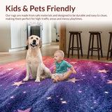 Ultra Soft Area Rug, Non Slip, Stain Resistant, Washable Area Rugs for Living Room, Bedroom, Tie Dye Star Glitter Shaggy(Purple)