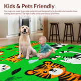 Ultra Soft Area Rug, Non Slip, Stain Resistant, Washable Area Rugs for Living Room, Bedroom, Charming Non-Slip Jungle Rug for Toddlers(Green)