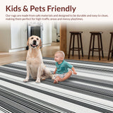Ultra Soft Area Rug, Non Slip, Stain Resistant, Washable Area Rugs for Living Room, Bedroom, Monochrome Maze: Striped Accent Rug, Bold Style(Black)