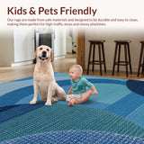 Ultra Soft Area Rug, Non Slip, Stain Resistant, Washable Area Rugs for Living Room, Bedroom, Primitive Jute Striped Half Circle(Blue)