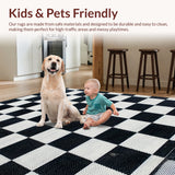 Ultra Soft Area Rug, Non Slip, Stain Resistant, Washable Area Rugs for Living Room, Bedroom, checkered shaggy high pile(Black)