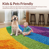 Ultra Soft Area Rug, Non Slip, Stain Resistant, Washable Area Rugs for Living Room, Bedroom, Fluffy Rainbow Unicorn Shaggy(Red)