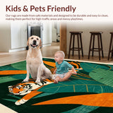 Ultra Soft Area Rug, Non Slip, Stain Resistant, Washable Area Rugs for Living Room, Bedroom, Non-Slip Ultra Thin Bedroom Jungle Tiger Carpet(Green)
