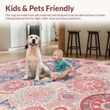 Ultra Soft Area Rug, Non Slip, Stain Resistant, Washable Area Rugs for Living Room, Bedroom, Vintage Honeycomb Distressed(Pink)