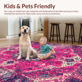 Ultra Soft Area Rug, Non Slip, Stain Resistant, Washable Area Rugs for Living Room, Bedroom, Whimsical Boho Medallion Retreat(Pink)