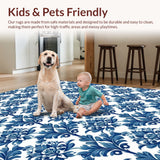 Ultra Soft Area Rug, Non Slip, Stain Resistant, Washable Area Rugs for Living Room, Bedroom, High-Low Floral Outdoor(Blue)