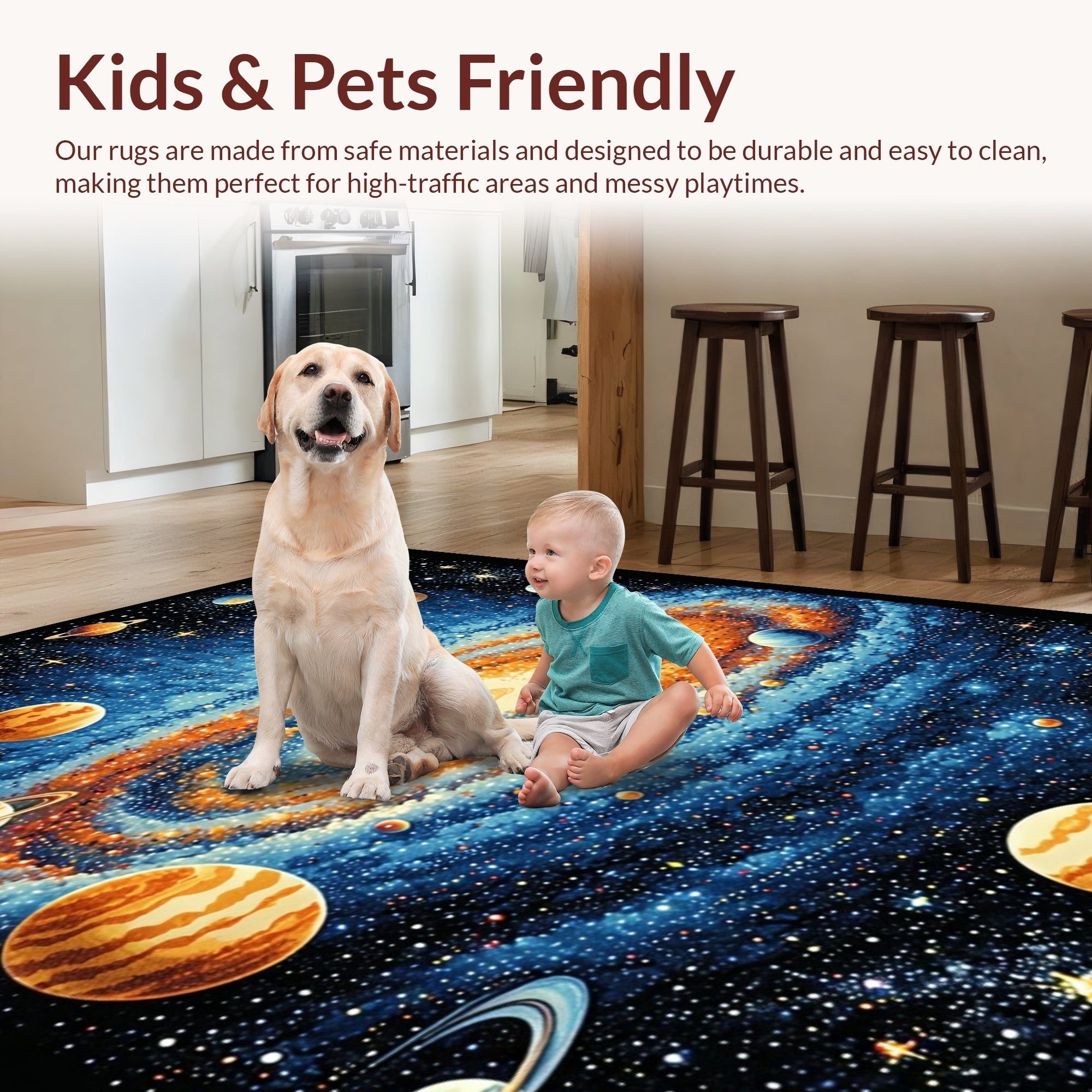 Ultra Soft Area Rug, Non Slip, Stain Resistant, Washable Area Rugs for Living Room, Bedroom, Educational Solar System Playmat Rug(Blue) - ODIKA