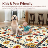 Ultra Soft Area Rug, Non Slip, Stain Resistant, Washable Area Rugs for Living Room, Bedroom, Floral Medallion Vintage(Beige)