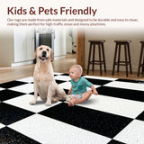 Ultra Soft Area Rug, Non Slip, Stain Resistant, Washable Area Rugs for Living Room, Bedroom, Checkered Low Pile(Black)