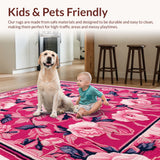 Ultra Soft Area Rug, Non Slip, Stain Resistant, Washable Area Rugs for Living Room, Bedroom, coquette floral bathroom(Pink)