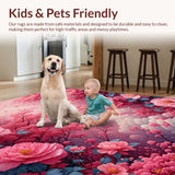 Ultra Soft Area Rug, Non Slip, Stain Resistant, Washable Area Rugs for Living Room, Bedroom, Romantic Pink Floral Non-Slip Bathroom(Pink)
