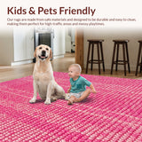 Ultra Soft Area Rug, Non Slip, Stain Resistant, Washable Area Rugs for Living Room, Bedroom, Boho Pink Floral Soft Playroom Rug(Pink)