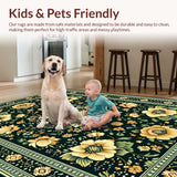 Ultra Soft Area Rug, Non Slip, Stain Resistant, Washable Area Rugs for Living Room, Bedroom, Boho Chic Medallion Distressed(Black)