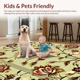 Ultra Soft Area Rug, Non Slip, Stain Resistant, Washable Area Rugs for Living Room, Bedroom, Soft Floral Transitional Living Room Rug(Beige)