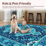 Ultra Soft Area Rug, Non Slip, Stain Resistant, Washable Area Rugs for Living Room, Bedroom, Vintage Distressed Jungle Entryway Stain-Resistant Carpet(Blue)