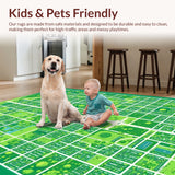 Ultra Soft Area Rug, Non Slip, Stain Resistant, Washable Area Rugs for Living Room, Bedroom, town city road playmat(Green)