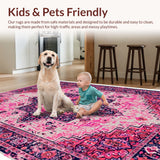 Ultra Soft Area Rug, Non Slip, Stain Resistant, Washable Area Rugs for Living Room, Bedroom, Boho Medallion Distressed(Pink)
