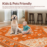 Ultra Soft Area Rug, Non Slip, Stain Resistant, Washable Area Rugs for Living Room, Bedroom, Boho Low Pile(Orange)