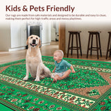 Ultra Soft Area Rug, Non Slip, Stain Resistant, Washable Area Rugs for Living Room, Bedroom, Vintage Oriental Boho(Green)
