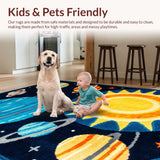 Ultra Soft Area Rug, Non Slip, Stain Resistant, Washable Area Rugs for Living Room, Bedroom, Colorful Solar System Playroom Non-Slip Kids Carpet(Blue)