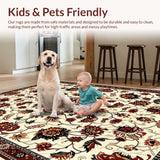 Ultra Soft Area Rug, Non Slip, Stain Resistant, Washable Area Rugs for Living Room, Bedroom, Traditional Floral Motif(Beige)