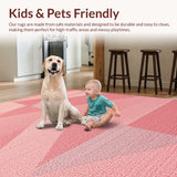 Ultra Soft Area Rug, Non Slip, Stain Resistant, Washable Area Rugs for Living Room, Bedroom, Soft Boho Floral Bedroom Rug(Pink)