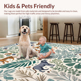 Ultra Soft Area Rug, Non Slip, Stain Resistant, Washable Area Rugs for Living Room, Bedroom, Soft Modern Jungle Print Nursery Rug(Ivory)