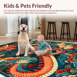 Ultra Soft Area Rug, Non Slip, Stain Resistant, Washable Area Rugs for Living Room, Bedroom, Dragon Castle Fantasy(Red)