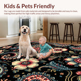 Ultra Soft Area Rug, Non Slip, Stain Resistant, Washable Area Rugs for Living Room, Bedroom, Paisley Floral Print(Black)