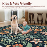 Ultra Soft Area Rug, Non Slip, Stain Resistant, Washable Area Rugs for Living Room, Bedroom, Boho Botanical Non-Slip Dining Room(Black)